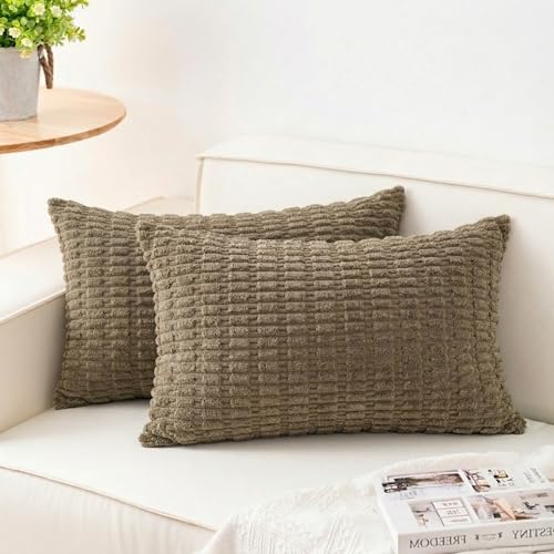 Image of Aegero Pack of 2 Corduroy Decorative Throw Pillow Covers 12x24 Inch, Green