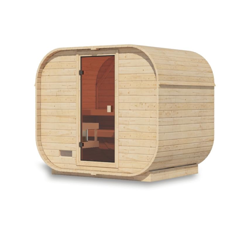 Karibu Sauna Extérieur Quadro 1 Plus 4-6 Places Bois Massif 38mm 4,2m² Porte Verre Bronzé Plancher Inclus 242,5x175x205cm