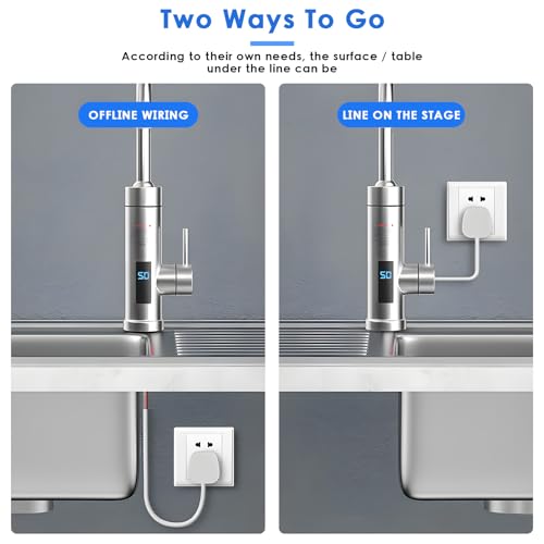 Elektrischer Wasserhahn für Durchlauferhitzer aus Edelstahl, Wasserhahn warm und kalt, 3000 W, Thermometer ohne LED, Warmwasserhahn für Küchenspüle, 360 ° drehbarer Wasserhahn