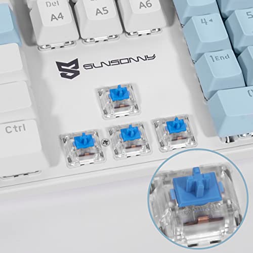 Image of Merdia Full Size Wired Mechanical Gaming Keyboard | Blue Switch Led Backlit 104 Keys US Layout Mechanical Computer Keyboards | Hot Swappable Blue & White Keycaps Light Up PC Gaming Keyboard