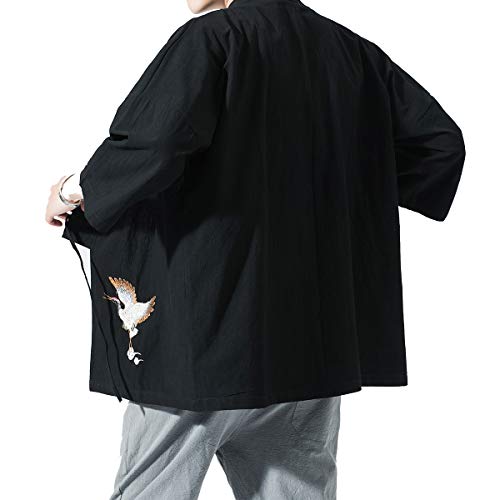 Image of PRIJOUHE Men's Kimono Jackets Cardigan Lightweight Casual Cotton Blends Linen Seven Sleeves Open Front Coat Outwear