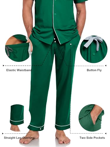 Image of COLORFULLEAF 100% Cotton Mens Pajamas Set Short Sleeve Loungewear with Long Pants Button Down Sleepwear Soft Comfy Pj for Men