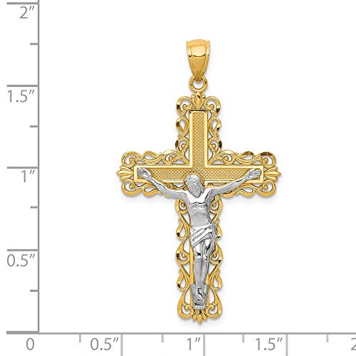 Solid 14k Yellow and White Gold Two Tone Cross Pendant Crucifix Charm - 43mm x 25mm3