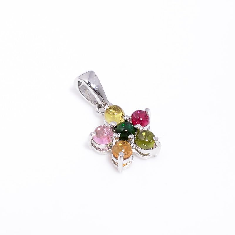 Pendentif argent tourmaline multicolore cabochon 3mm, le cadeau idéal
