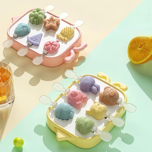 Paquete de bonitos moldes de helado de animales y frutas de dibujos animados con palitos de silicona, bandeja de cubitos de hielo casera para niños, familia, verano