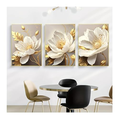 Toile affiche plante dorée fleur blanche 75x100 cm triptyque salon