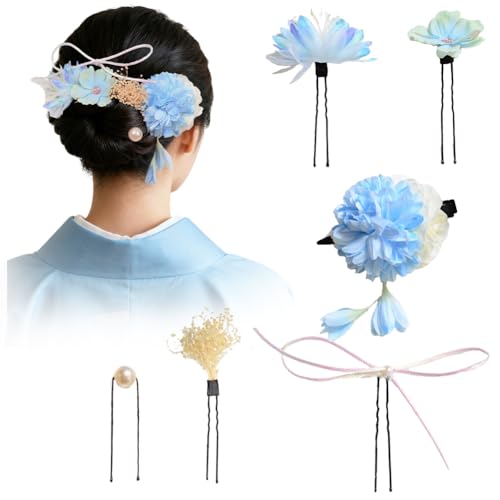 FASELE 和服 髪飾り 造花 ヘアピン Uピン ピンポンマム リボン ムクゲ かすみ草 和装小物 髪留め 成人式 和風 和装 振袖 浴衣 着物 人気 卒業式 結婚式 七五三 パーティー 謝恩会 お正月 花火大会 花 ドライフラワー ヘアアクセサリー 6