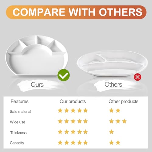 Image of Cinf Divided Compartment Ceramic Plate Set of 2 Sauce Dishes Plates Serving Saucers Bowl More Food Space Quadrant Shaped Dinner Salad Pigment Tray Snack