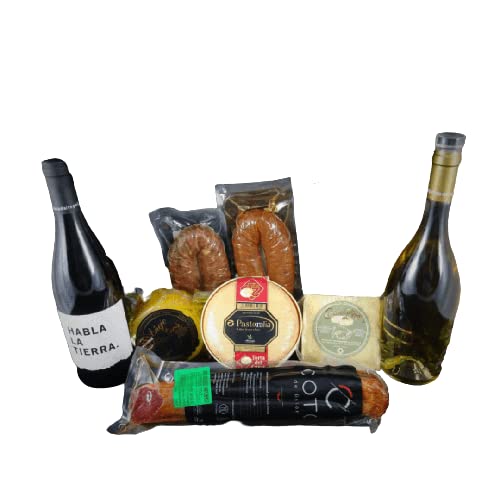 Cesta de Regalo para Empresas Gourmet con Vino Habla de la Tierra, Torta del Casar DOP, Caña de Lomo Ibérico, Queso Añejo de Oveja – Corazón Extremeño