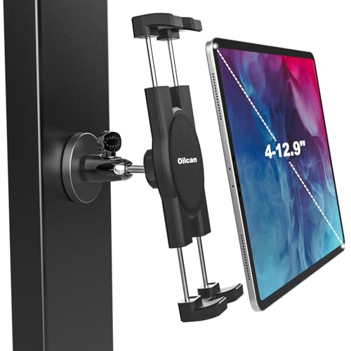 Oilcan Magnetic Tablet Holder for Fridge, Magnet Tablet Mount [Durable & Powerful Magnet] Forklift Gym Golf Cart Metal Base Magnetic Stand for iPad Pro Air Mini, Phone, Galaxy Tab, 4-12.9"