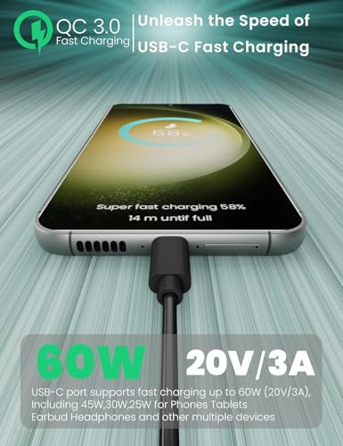 Bicmice Multi Charging Cable Fit for Samsung Galaxy Watch 7/6/6 Classic/5/5 Pro/4/4 Classic/3/Active 2/Active,2 in 1 Charger Cable with USB-C for Phone Tablet Earphone Multiple Devices - Thumbnail 3
