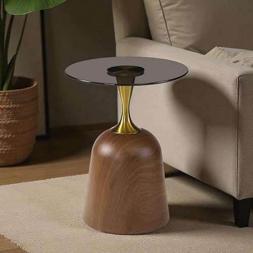 Image of The Attic Bella Luxe End Table Gold Finish Modern Accent,Honey