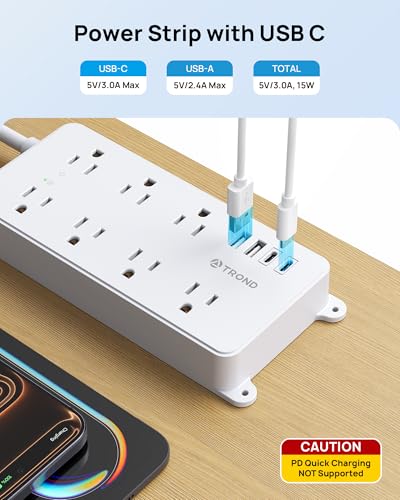 Image of TROND Surge Protector Power Strip with 360 Rotating Plug, 5ft, White