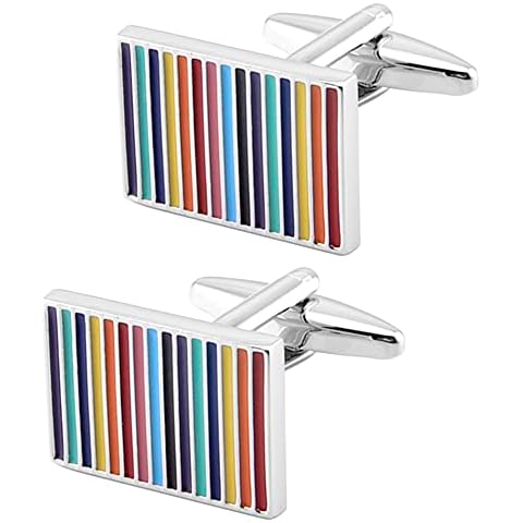 Jonwo Bunt Streifen Rechteck Manschettenknöpfe Herren In Geschenkbox Silber Klassisch Männer Cufflinks Manschettenknöpfe Hochzeit Hemd Party Geburtstag Jubiläum Kleid Cover