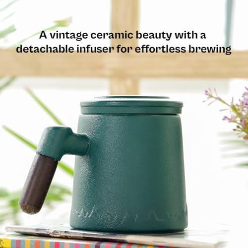 Image of Udyan Tea Infuser Mug | Ceramic Made Mug with Removable Infuser & Mesh Filter | Stylish Design with Easy Grip & Pouring (Forest Green)