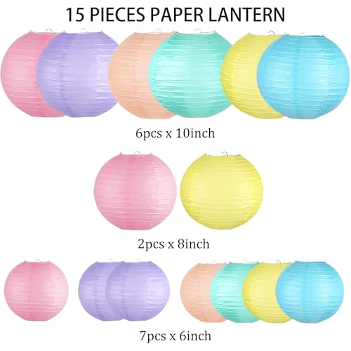 Image of 15-Pack Pastel Classroom Decor, Hanging Paper Lanterns for Parties