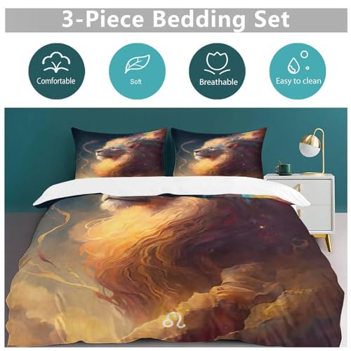 Ensemble linge de lit microfibre avec housse de couette imprimé lion 3D