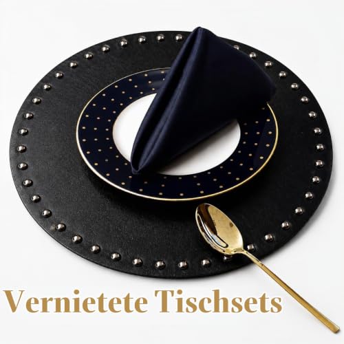 FAVE 2er Set Runde Schwarze Kunstleder Platzset, 35 cm – Ansicht 2