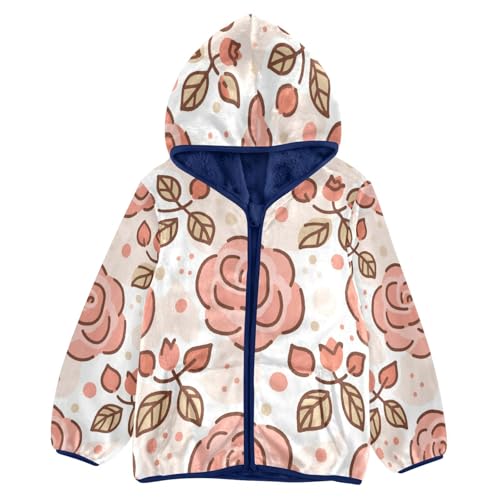 Rose Pattern with Soft Colors Toddler Fleece Jacket Girl Boys Hooded Fleece Jacket Coat Warm Outwear Zip-up 3-10T