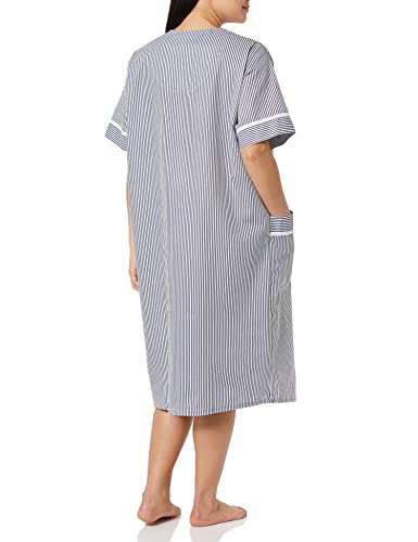 Image of AmeriMark Women Calf-Length Snap Front Knit Duster House Coat Robe - Loose-Fitting Plush Bathrobe - Short Sleeve Bath Robe