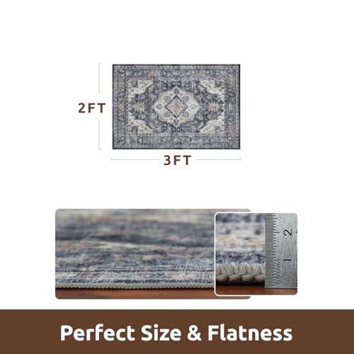 AMOAMI-2X3 Small Rug-Washable Rugs Entryway Mat Indoor-Soft Vintage Non Slip Rugs for Kitchen Laundry Room Bathroom Blue Decorative Accent Rug for in Front of Sink 24 Inch x36 Inch