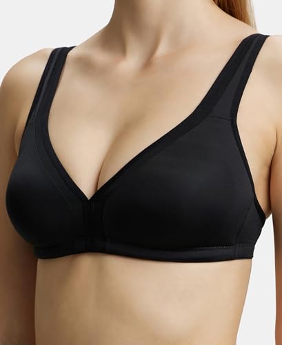 Image of Jockey 1820 Women Wirefree Non Padded Soft Touch Microfiber Elastane Stretch Full Coverage Everyday Bra with Stylised Mesh Panel