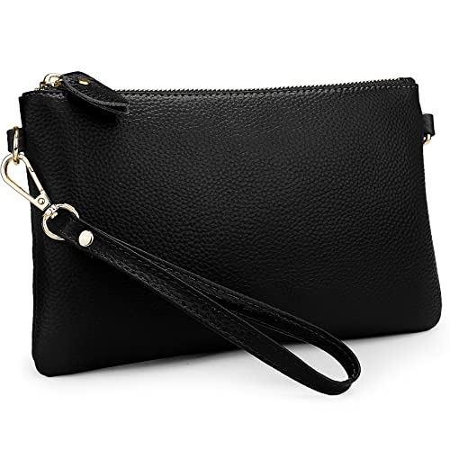 Image of YALUXE Women's Genuine Leather Wristlet Purse Clutch Handbag with Phone Pocket Card Holder and Crossbody Strap