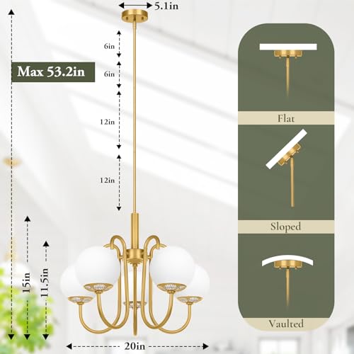 Beslowe JP21815.5GDP Gold Chandelier, 5-Light Mid Century Brass Chandeliers thumb #4