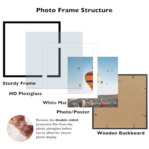 Image of JCJMY 30x30 Picture Frame Black with 24x24 Mat, Display Photo 24x24 with Mat or 30 x 30 Without Mat, Wall Hanging Large 30x30 Poster Frame with Shatter Resistant Plexiglass, Black