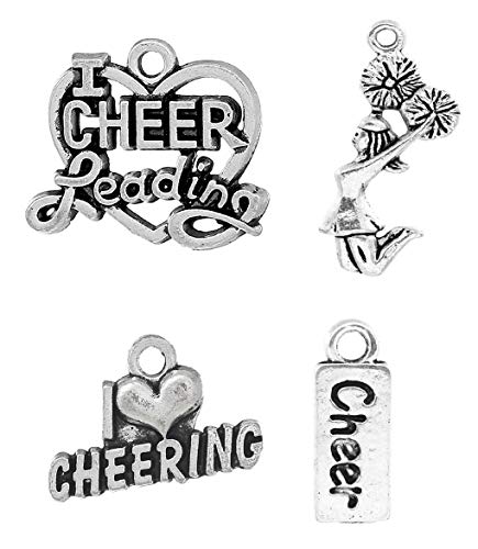 JGFinds Cheerleader Charms and Pendants - 120 Pieces, Mix of Four Charms, 19mm to 28mm, Silver Tone Charms, DIY Cheer Gifts and Jewelry Making Supplies