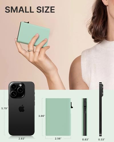 Image of typecase Womens Wallet Card Holder: Pop Up Card Case, Genuine Leather, RFID Blocking, Slim, Minimalist, Thin, Small Size - 9-14 Card Capacity, ID Window, Cash Pocket (Sage Green)