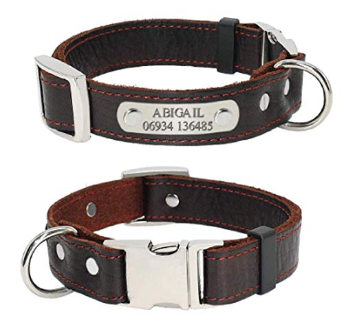 OYASUMI HANDMANDE Hottest! Customized Dog Collars Genuine Leather Dog Puppy Nameplate Collar Adjustable Free Engraved Pet ID Tags for Small Medium Dogs (XS, Brown)