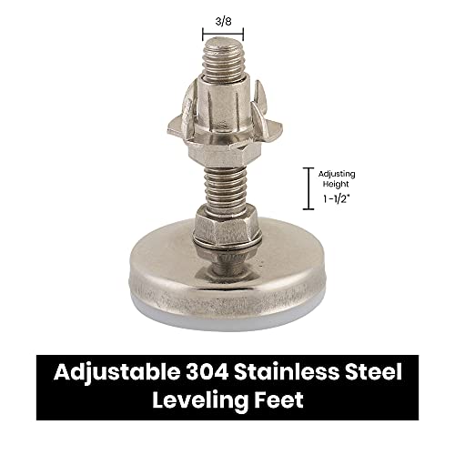 Stainless Steel Outdoor Leveler Kit- (4) 3/8-16 Leg Levelers For Cabinets, Patio Furniture, And Table Legs - Adjustable Height Leveling Feet With Jam Nuts To Stabilize Feet (Kit With 4 Prong T-Nuts) #TOP5
