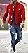 CHARTOU Men's Denim Jacket Casual Regular Fit Button Down Long Sleeve Jean Trucker Jacket (Medium, Red)