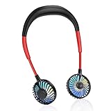 首掛け扇風機 usb充電式 大容量 2600mAh くびかけ ファン 風量3段階調節 360°角度調整 虹色LEDライト付き