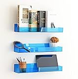 Luxury Blue Acrylic Floating Wall Ledge Shelf, Blue arcylic Floating Wall Ledge Shelf Wall Mounted...