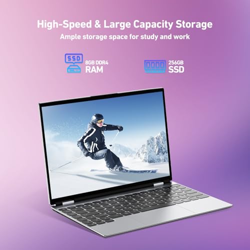 Image of 2025 14'' Laptop Compatible with Windows 11, 8GB RAM 256GB SSD, Quad-Core Processor(2.9GHz), 1080P FHD Display, TF Card Slot, USB-C, Mini-HDMI, WiFi5, Bluetooth, Webcam, Silver