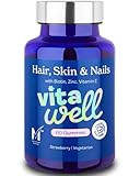 Vitawell Hair Skin & Nails Gummies | Support for Hair Growth + Skin + Nails Vitamins Chews | Complex Formula Biotin, Zinc, Selenium & Vitamin E | 60 Strawberry Flavour | | Multivitamin Gummies