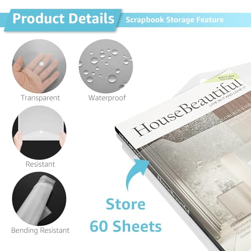 Image of CYEAH 50 Pcs Scrapbook Paper Storage with Buckle Design, 12 x 12 Inch Clear Scrapbook Paper Organizer with 60 Pcs Sticky Index Tabs, Plastic Papers Holder for Holding Scrapbooks Vinyl Files Photo