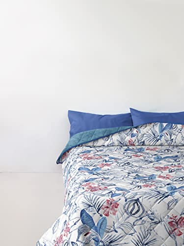 Bassetti Completo Lenzuola Letto Piazza e Mezza, Lenzuolo Sopra 180x280 cm, Lenzuolo Sotto con Angoli 125x200 cm e una Federe 50x80 cm, In Cotone (fiore blu)