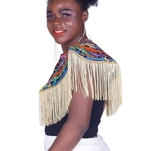 HollandaisWax Women's Shawl Wraps Neckpiece Handmade Ankara African Print Hollow Tassels Shawls Necklace Accessory4