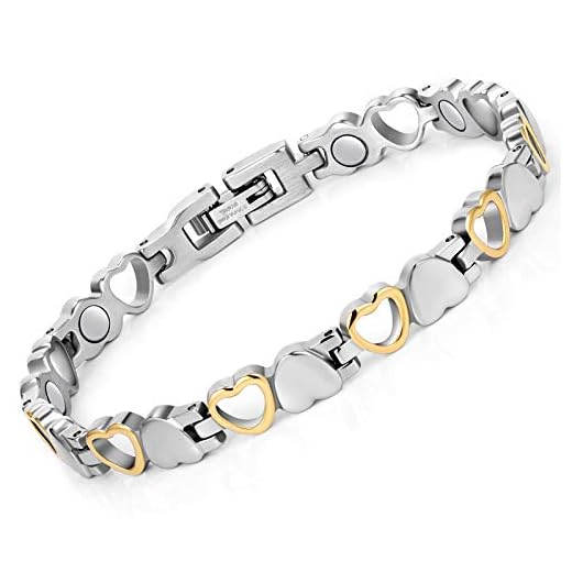 Wincone Magnetic Bracelets for Women Arthritis & Carpal Tunnel Syndrome Pain Relief, Elegant Love Heart Style Stainless Steel Magnetic Therapy Bracelet with Powered 3500 Gauss Magnets