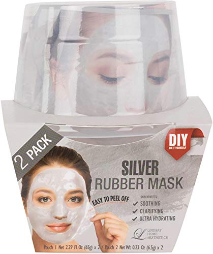 Lindsay Home Aesthetics Silver Rubber Face Mask-With Algae Extract with Hydration Booster to Help Defend Skin for Soothing, Clarifying & Hydrating Skin Benefits, 2 Masks 5.04 oz