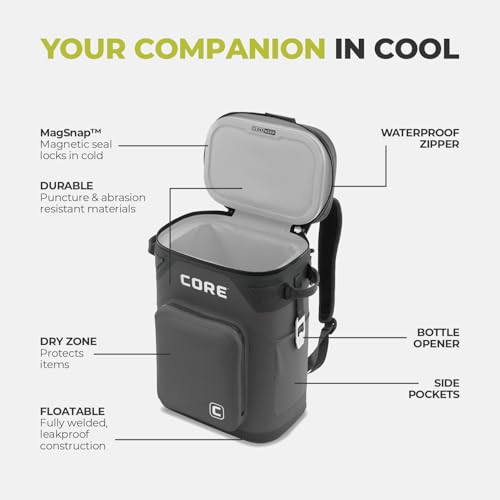 Image of CORE Magnetic Leak Proof Soft Cooler with Waterproof Zipper | Insulated Bag Portable Ice Chest Box | Best Soft Cooler for Food & Beverages for Tailgating, Car Camping, Travel, and Family Beach Picnics