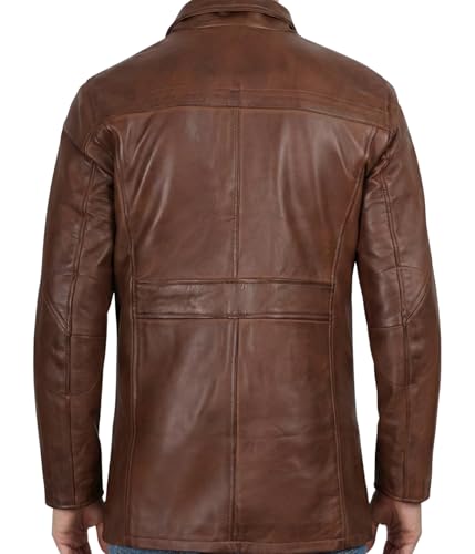 Image of Decrum Car Coat Style Mens Leather Jacket - Real Lambskin Long Leather Jackets for Men