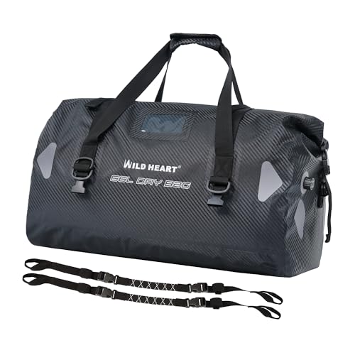 WILD HEART 防水バッグ ダッフルバッグ 40L 66L 100L 溶接シームショルダーストラップ付き バインディングロープ カヤック キャンプ ボート/バイサイクル オートバイドラムバッグ ツーリング シートバッグ オートバイ アウトドア (imitation carbon fiber, 66L)
