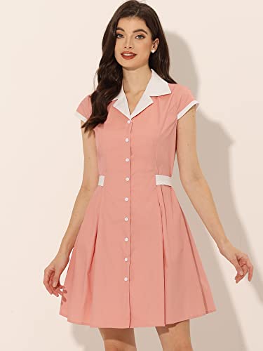 Image of Allegra K Women's Vintage Button Down Shirt Dress Notch Lapel Short Sleeve Belted Office Mini Short Dresses