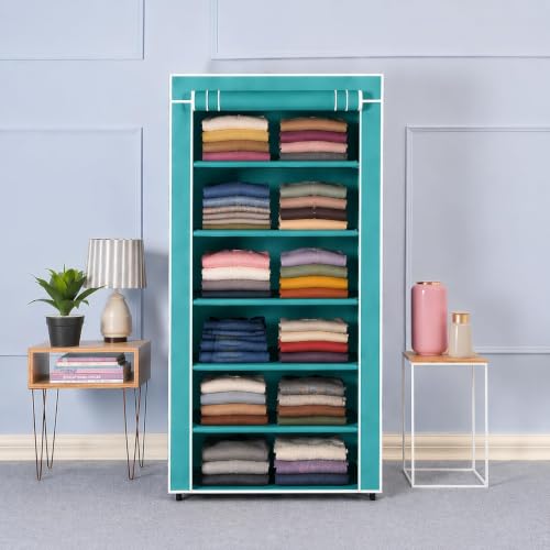 Image of SUBEKYU Foldable Wardrobe for Clothes 6 Shelves, Microfiber Non-Woven Cover (1 Pack)