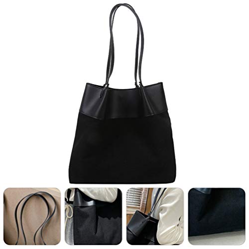 Bolsa de ombro feminina grande em lona Valicclud para praia, viagem, academia, uso diário, Preto, 32
