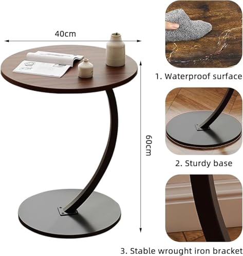 Image of Owme Adjustable Table Stands Couch Side Table, Swivel TV Tray Table, 360 Top Moving C-Shaped End Table, Small Center Table for Home Office Balcony | Storage Organizer (Nut Brown, Oval)